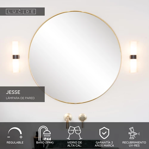 Lucide JESSE - Lámpara de pared Baño - 2xG9 - IP44 - Negro - USP